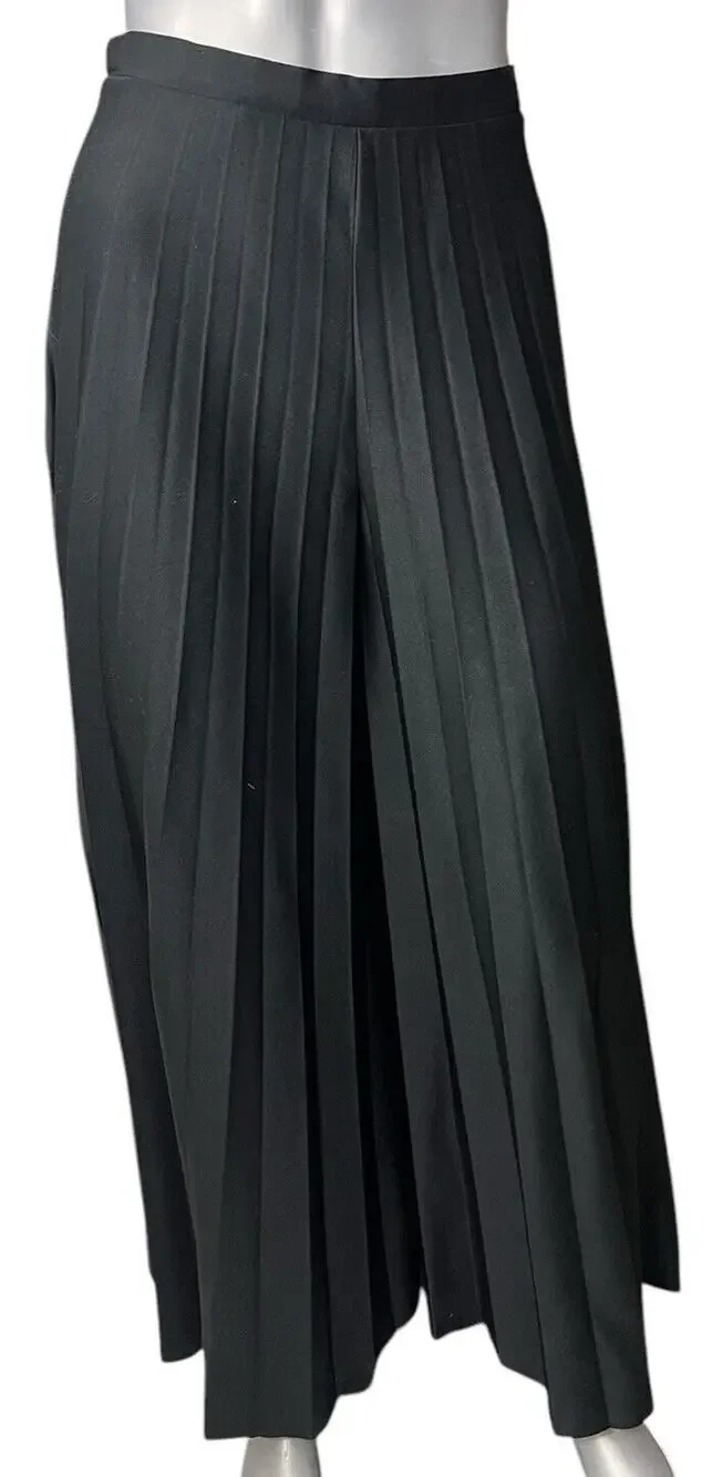 Vtg Pants Pleaded Culottes Wide Leg Black Caron Components Boho 2 XS Zipper